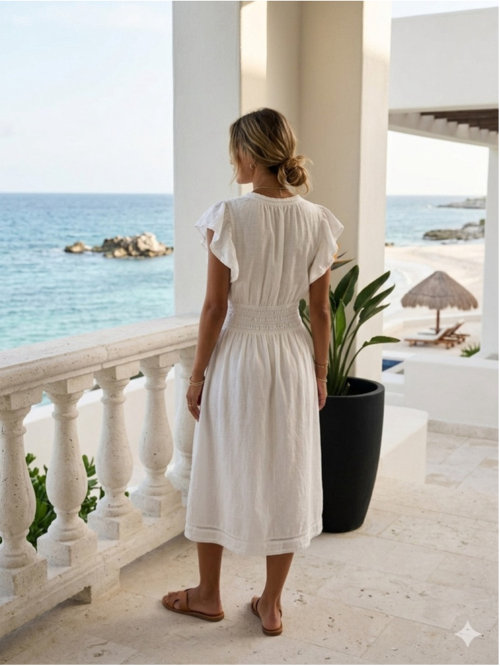 Rails Iona White Lace Detail Linen Blend Maxi Dress Size Medium - Picture 2 of 12